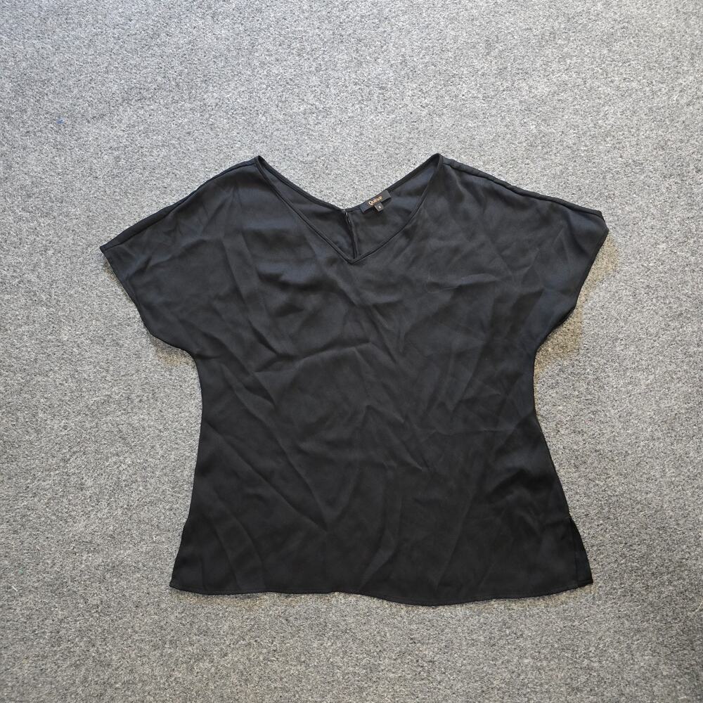 Quince Top Women Size Small Black Washable Stretch Silk Reversible V Neck Blouse